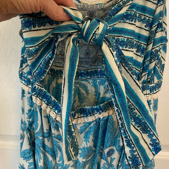 Joie Blue & White Boho Tiered Maxi Sundress with Halter Back - Picture 5 of 10